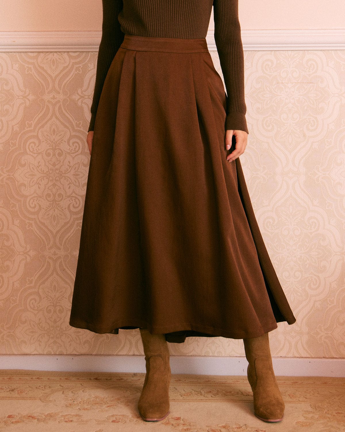 the-solid-pleated-midi-skirt-coffee-bottoms-2m2rlw